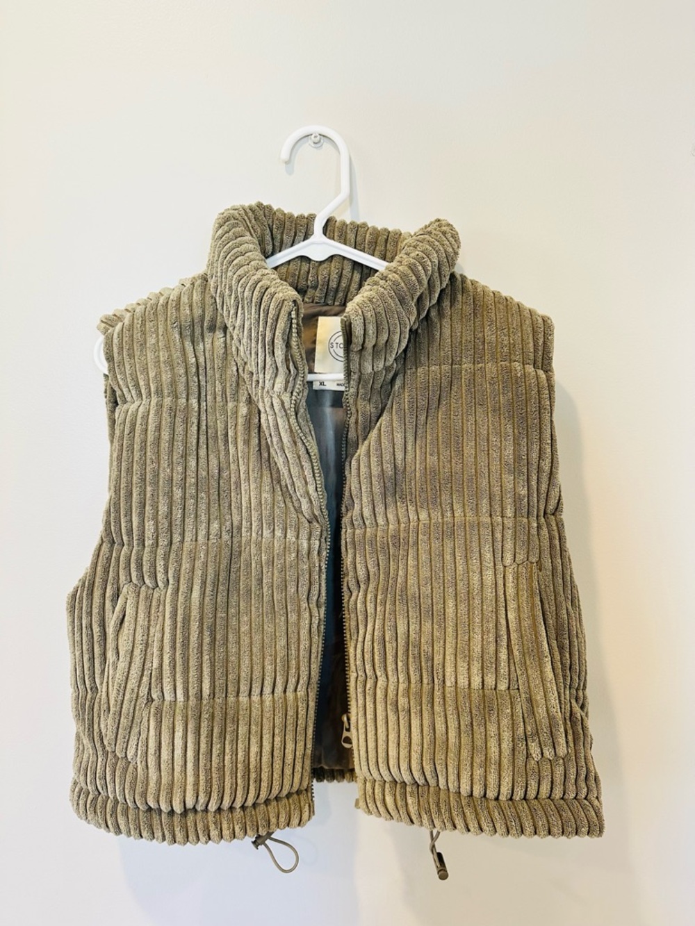 Stoosh Olive Green Ribbed Corduroy Puffer Vest